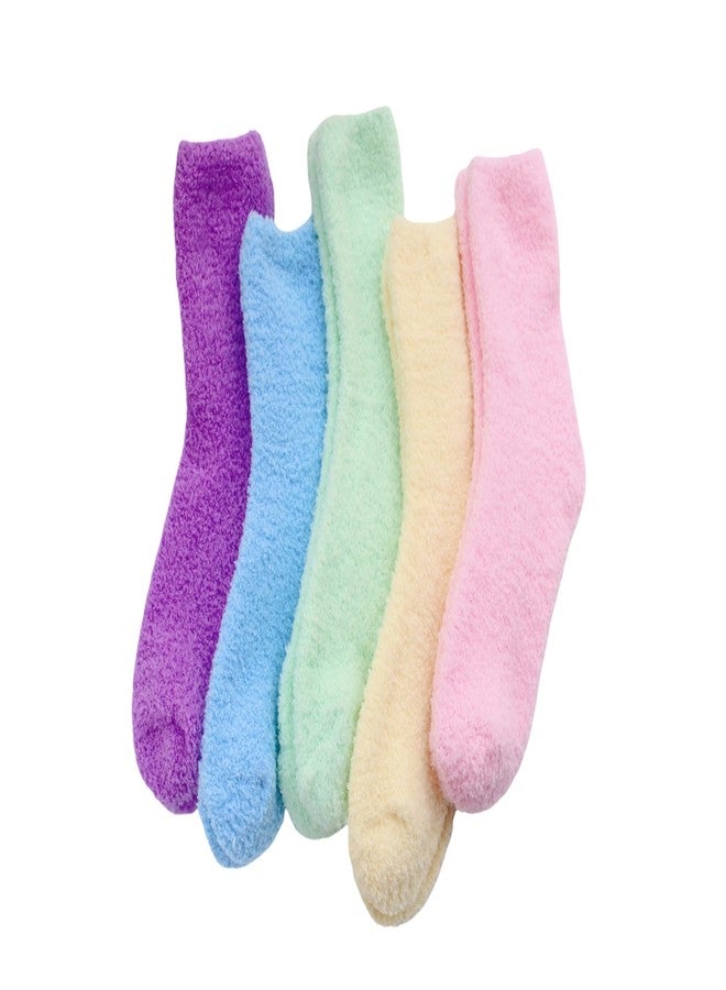 ARBINSON Fuzzy Socks for Women, Cozy Warm Fluffy Socks Comfy Thick Microfiber Plush Winter Home Slipper Socks Gifts for Women（5 Pairs Solid Color Style A） - Image 1
